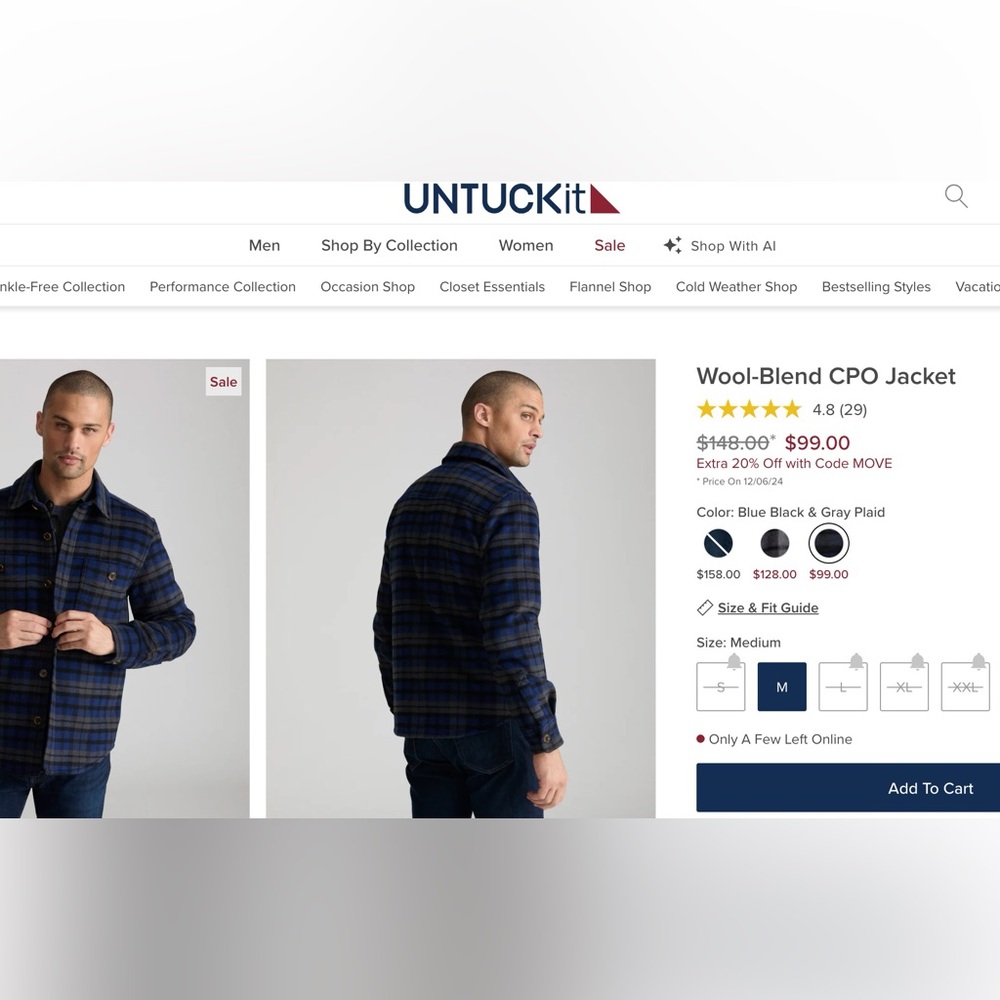 UNTUCKit Men's Navy and Black Checkered CPO Jacket - Picture 5 of 5